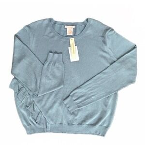 Sweet Romeo Sweater Womens XL Teal Green Pullover Long Sleeve Lightweight Ruffle